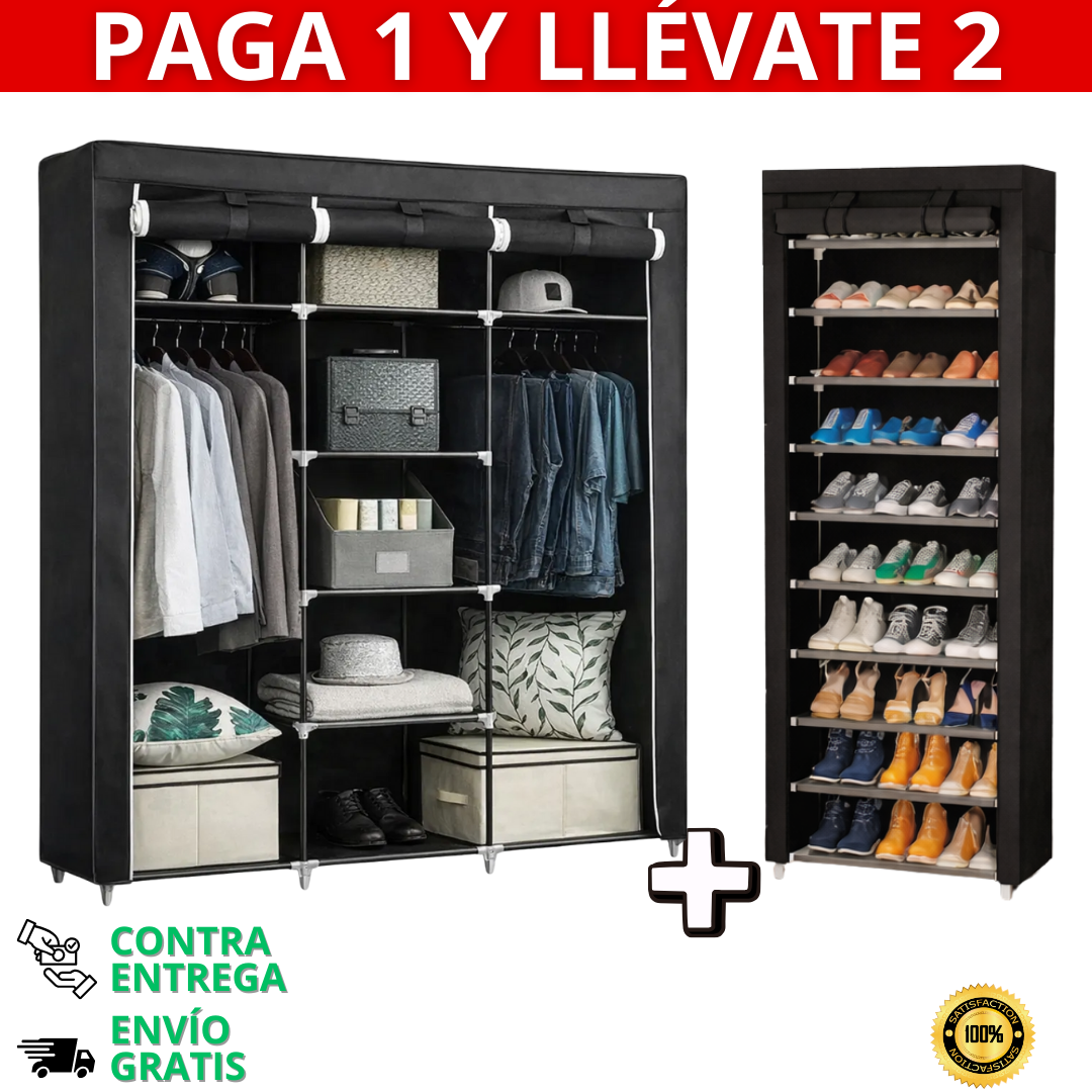 Armario 3 Puertas + Zapatera 9 Níveles - Oferta Exclusiva 2x1