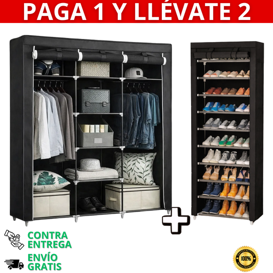 Armario 3 Puertas + Zapatera 9 Níveles - Oferta Exclusiva 2x1